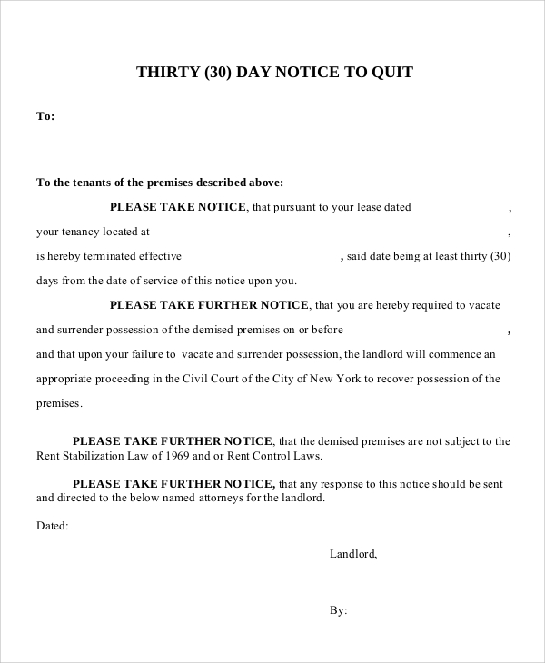 FREE 11 Sample 30 Day Notice Letter Templates In PDF MS Word Pages