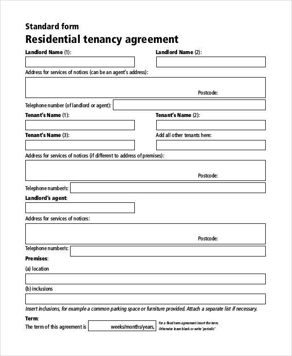 standard rental agreement contract