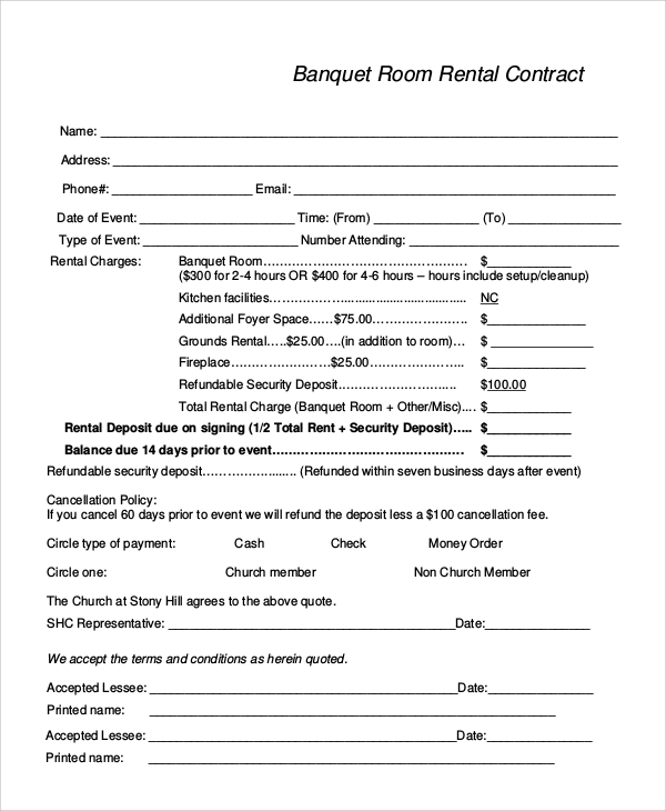 banquet room rental contract