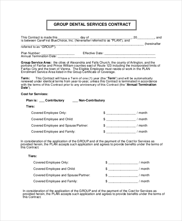 personal dental services contract