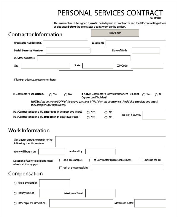personal services contract sample