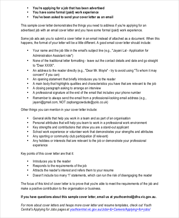 email resume cover letter sample