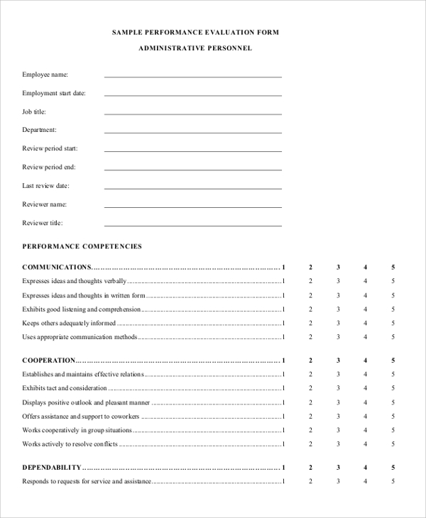 sample performance evaluation form