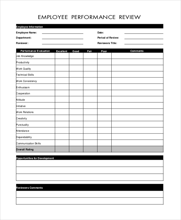 free employee performance review sample
