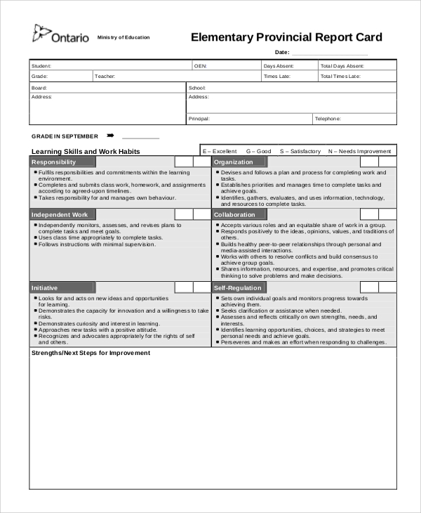 elementary provincial report card 