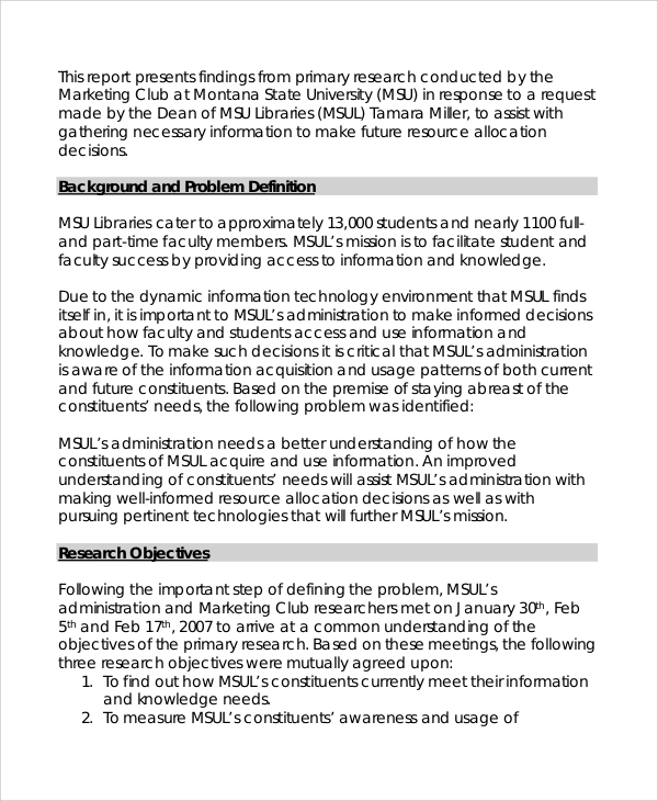 contents of a marketing research proposal