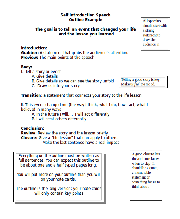 self introduction speech outline example