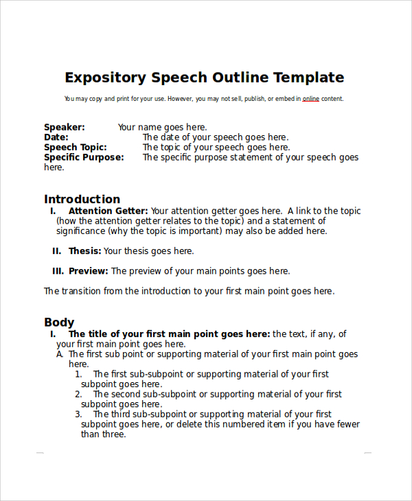 public speaking speech outline example