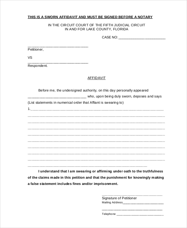 Free Printable Sworn Affidavit Form