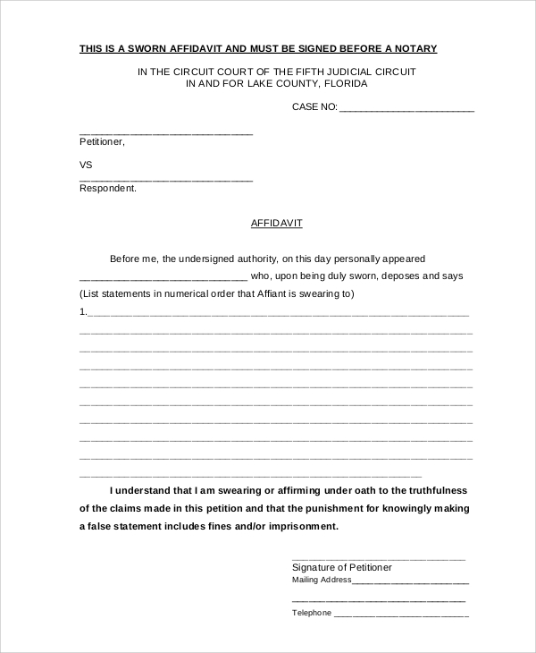 Free Printable Affidavit Statement Form TUTORE ORG Master Of Documents