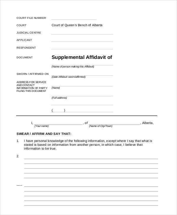 blank affidavit form sample 