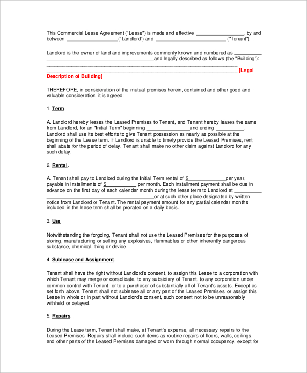 landlord commercial lease agreement