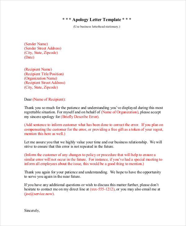 FREE 5 Sample Sincere Apology Letter Templates In MS Word PDF