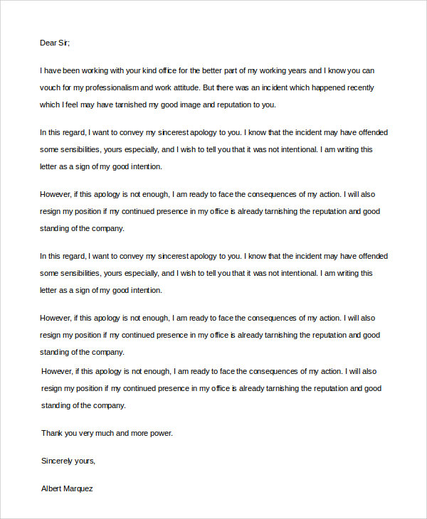 Free Sample Sincere Apology Letter Templates In Ms Word Pdf