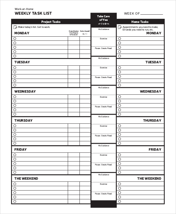 Printable Task List For Work