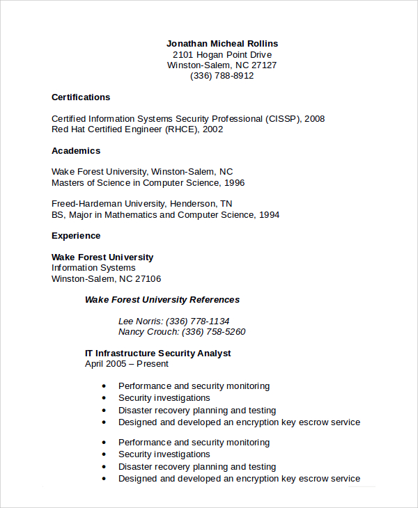 Information security resume