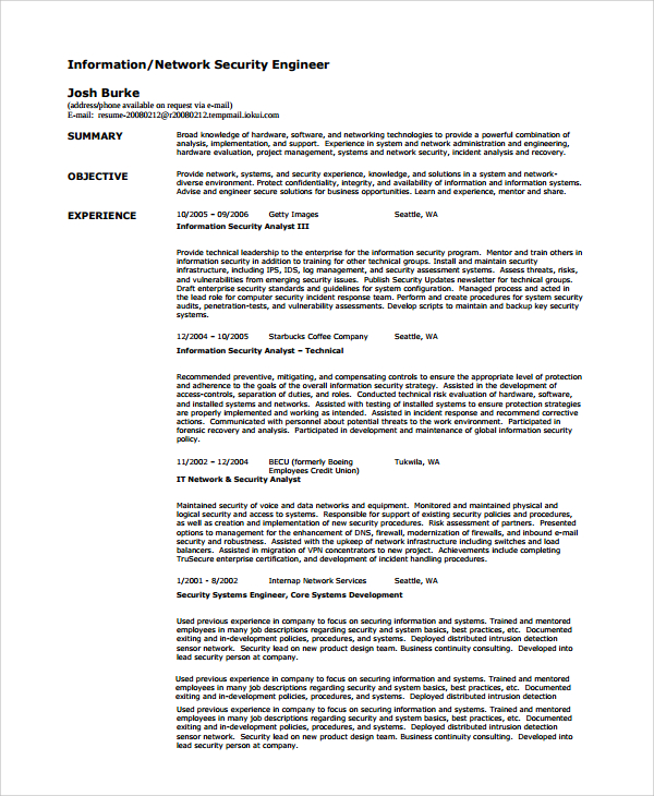 Information security resume