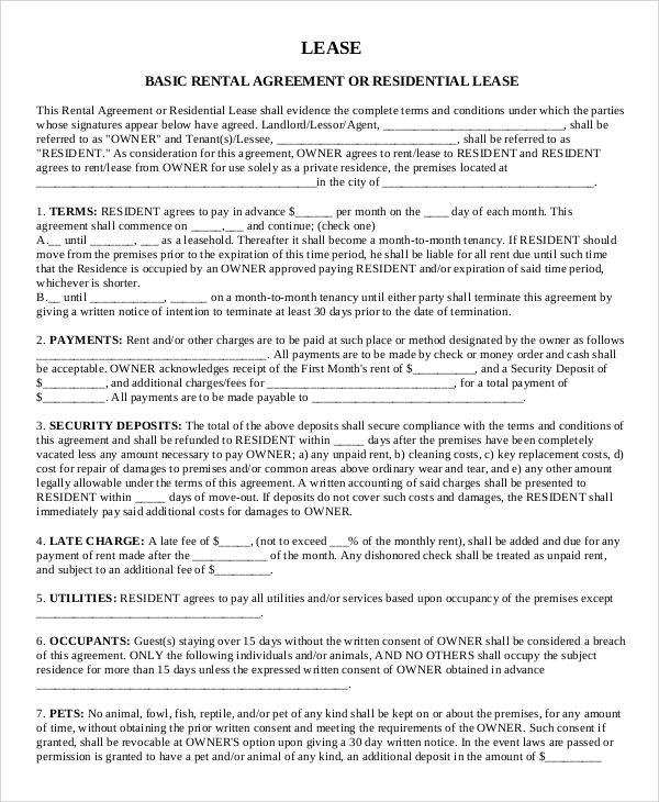 residential lease rental agreement