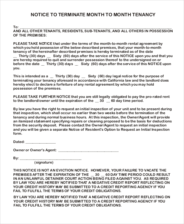 Month To Month Lease Termination Letter To Tenant from images.sampletemplates.com