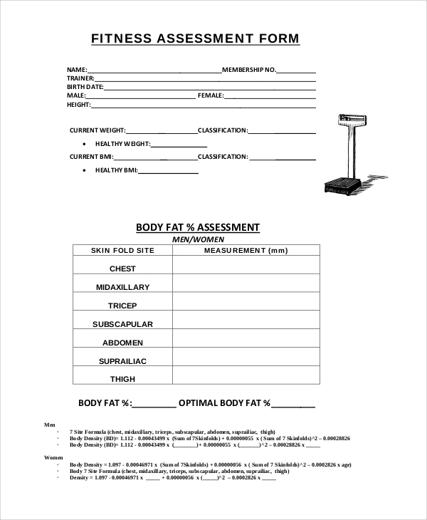 Printable Fitness Assessment Form - Printable Forms Free Online
