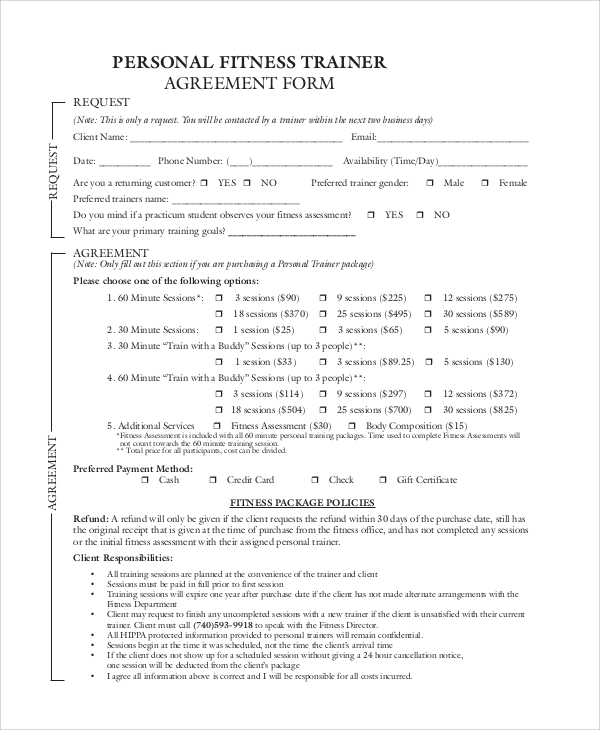 fitness trainer assessment form