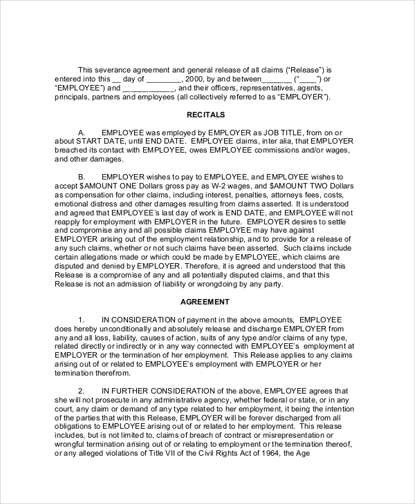 Simple Employee Separation Agreement Template