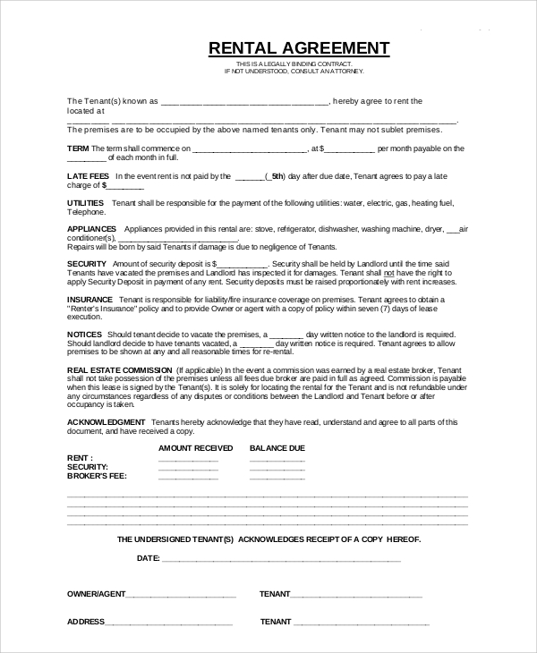 basic apartment rental contract