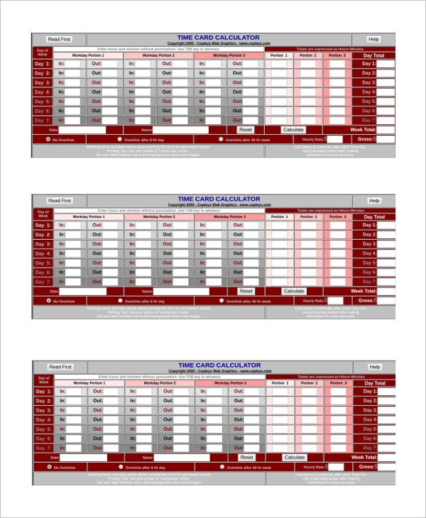 Free 20 Sample Time Card Calculator Templates In Pdf Excel