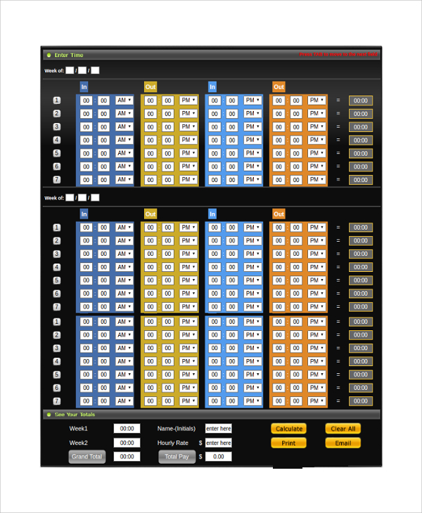 punch time card calculator