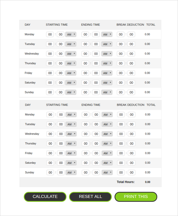 time clock calculator with lunch free