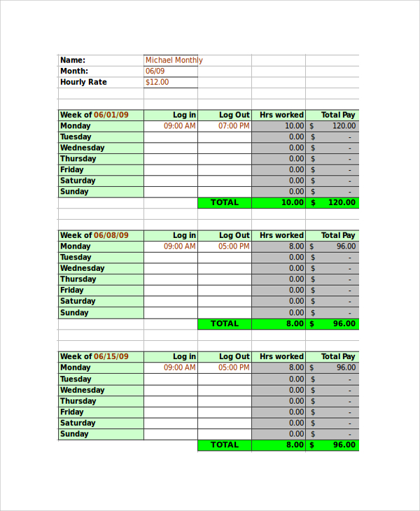 monthly time card calculator