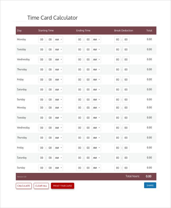 virtual time clock free time card calculator