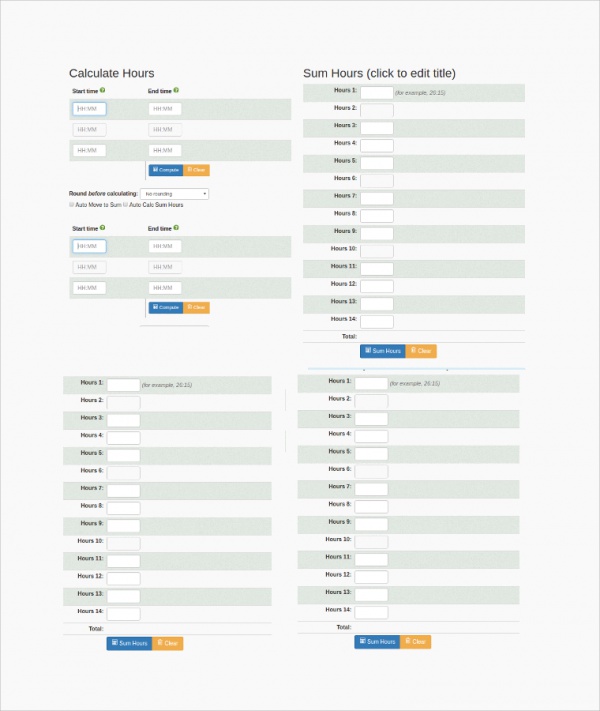 sample time sheet card calculator