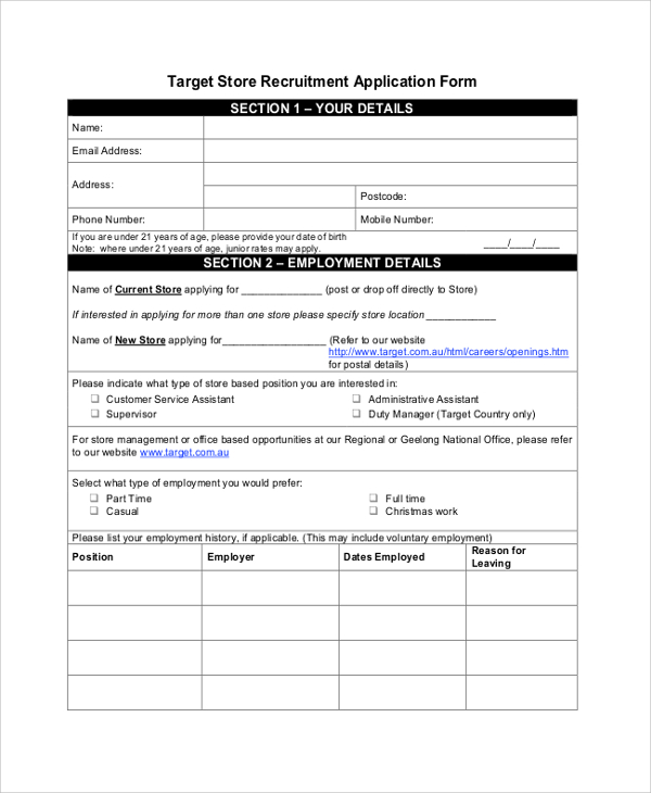 target store application form