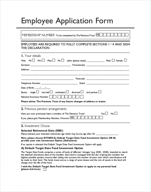 sample target application form