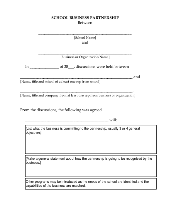 school business partnership agreement contract