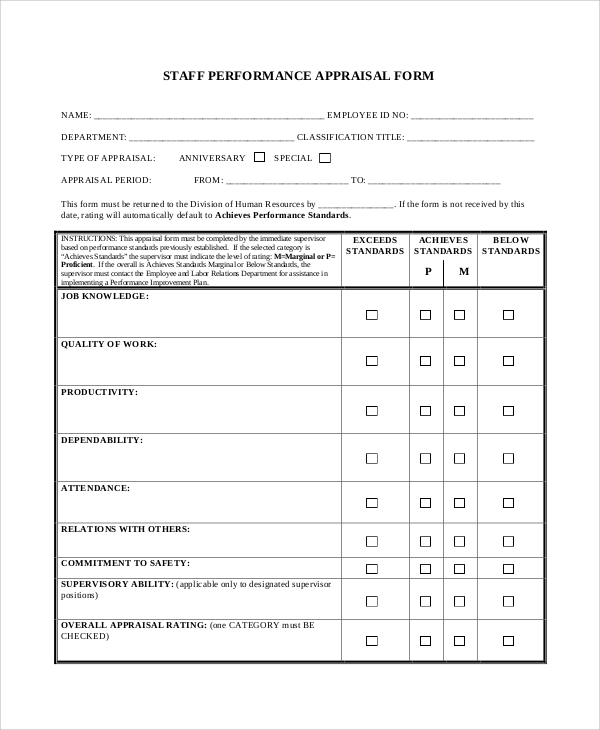 FREE 7 Sample Performance Appraisal Forms In PDF