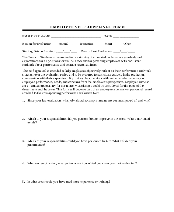 employee self appraisal form