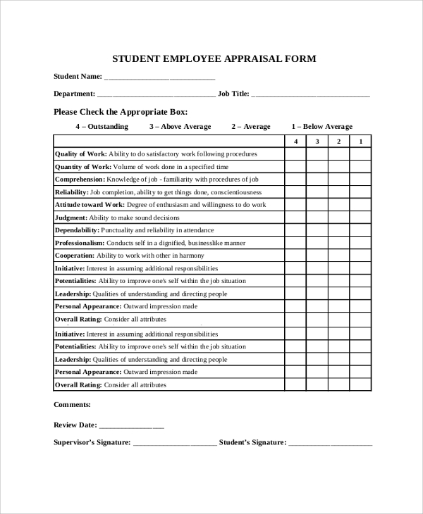 Sample Employee Appraisal Form 7 Documents In PDF Word