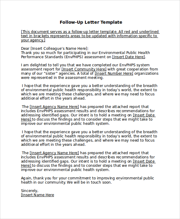 Sample Follow Up Letter Template 