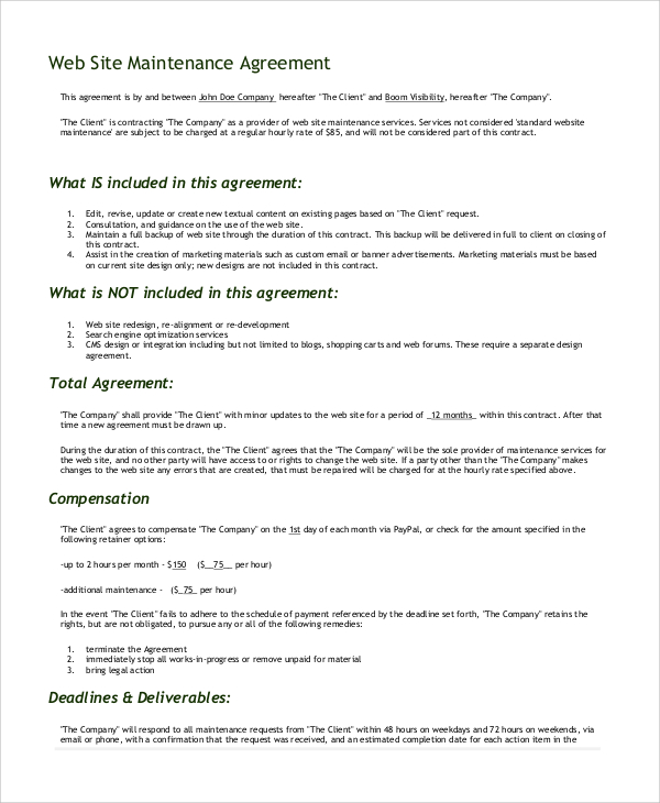 Website Contract Agreement Template Best of Document Template