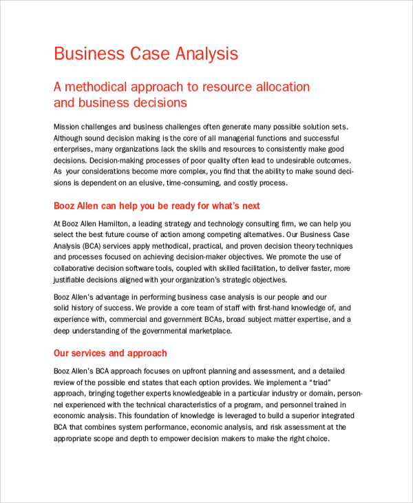 printable business case analysis