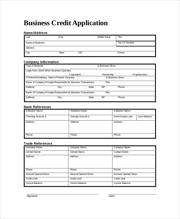 business credit application form