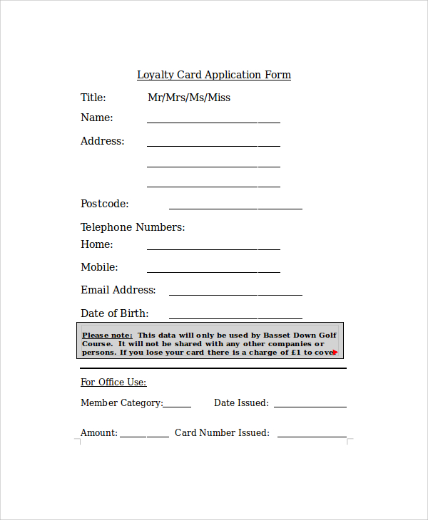 loyalty card application form