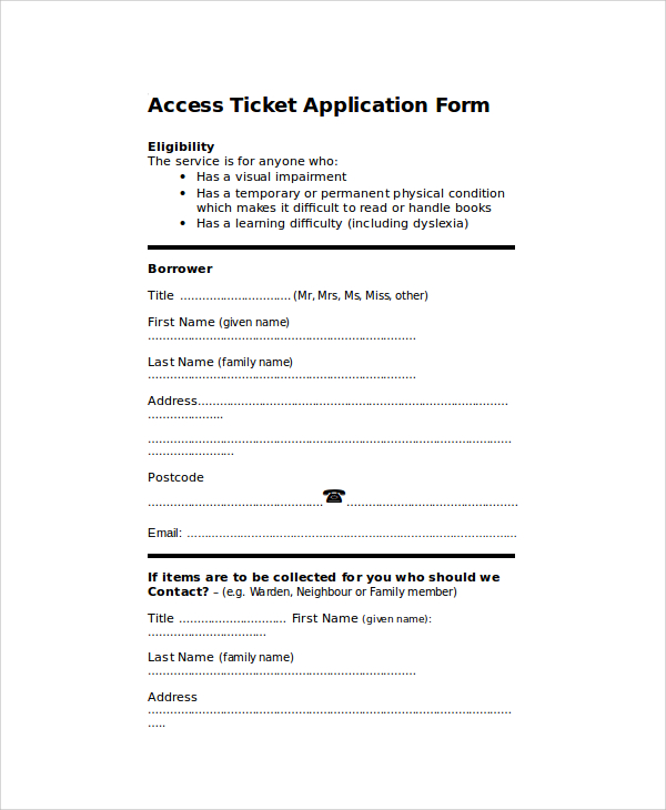 access ticket application form