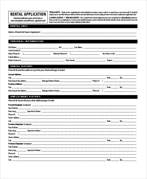 apartment rental application form
