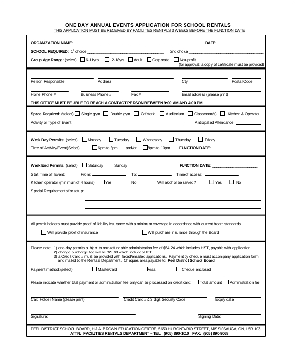 school rental application form