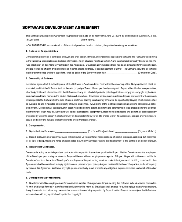 standard software development agreement