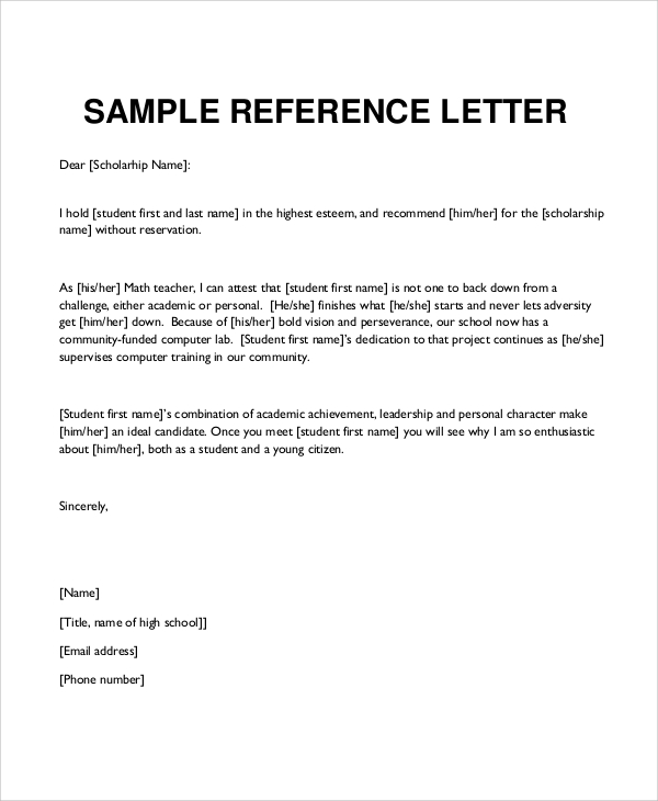 character reference letter for scholarship
