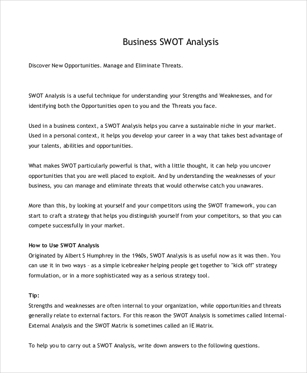 business swot analysis sample